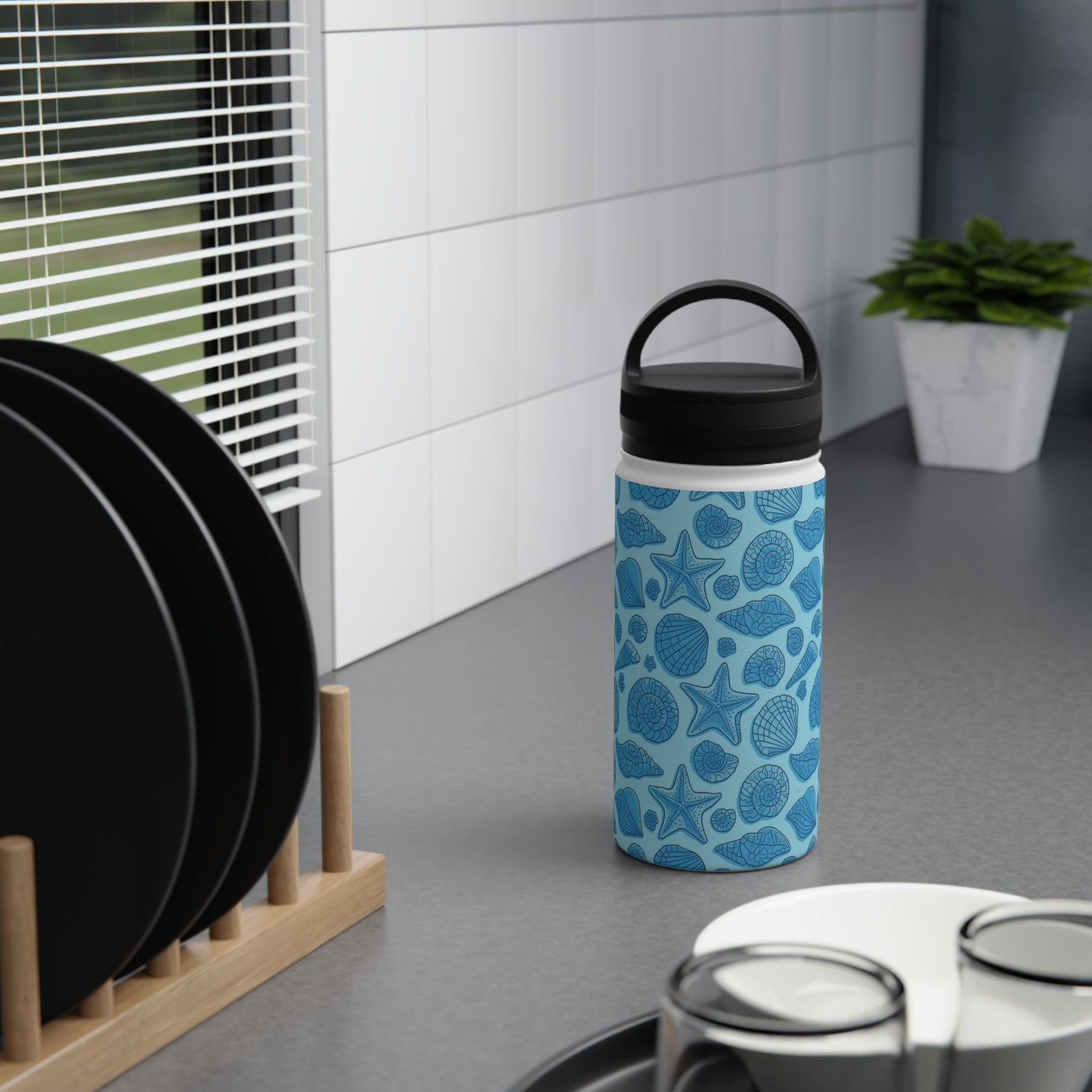 Dive into Enchantment with Blue Mermaid Starfish Seashell Stainless Steel Reusable Water Bottle, Handle Lid, Insulated, Sustainable Living