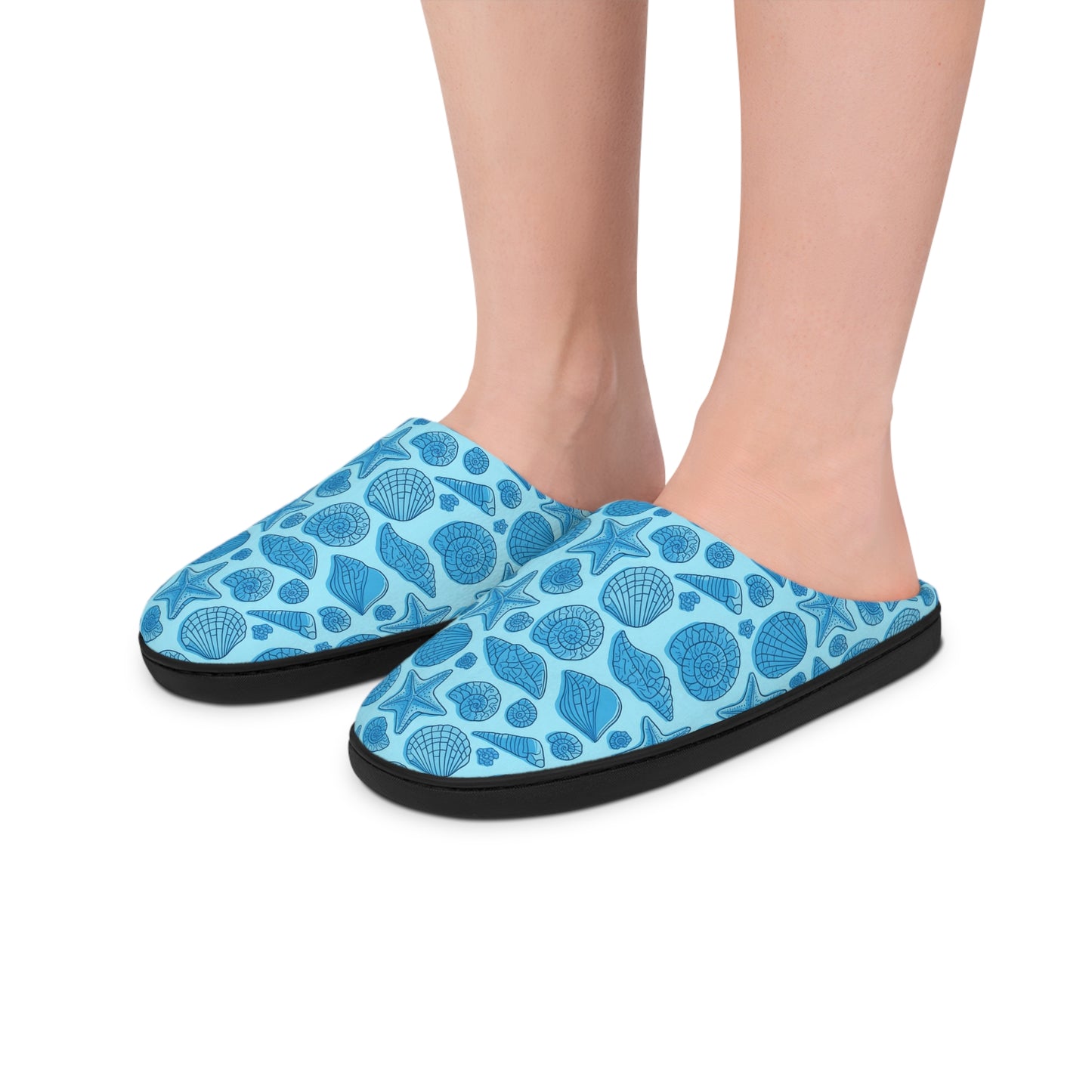 Underwater Dreams Women's Indoor Slippers | Blue Seashell Starfish Mermaid Design | Dive into Comfort!