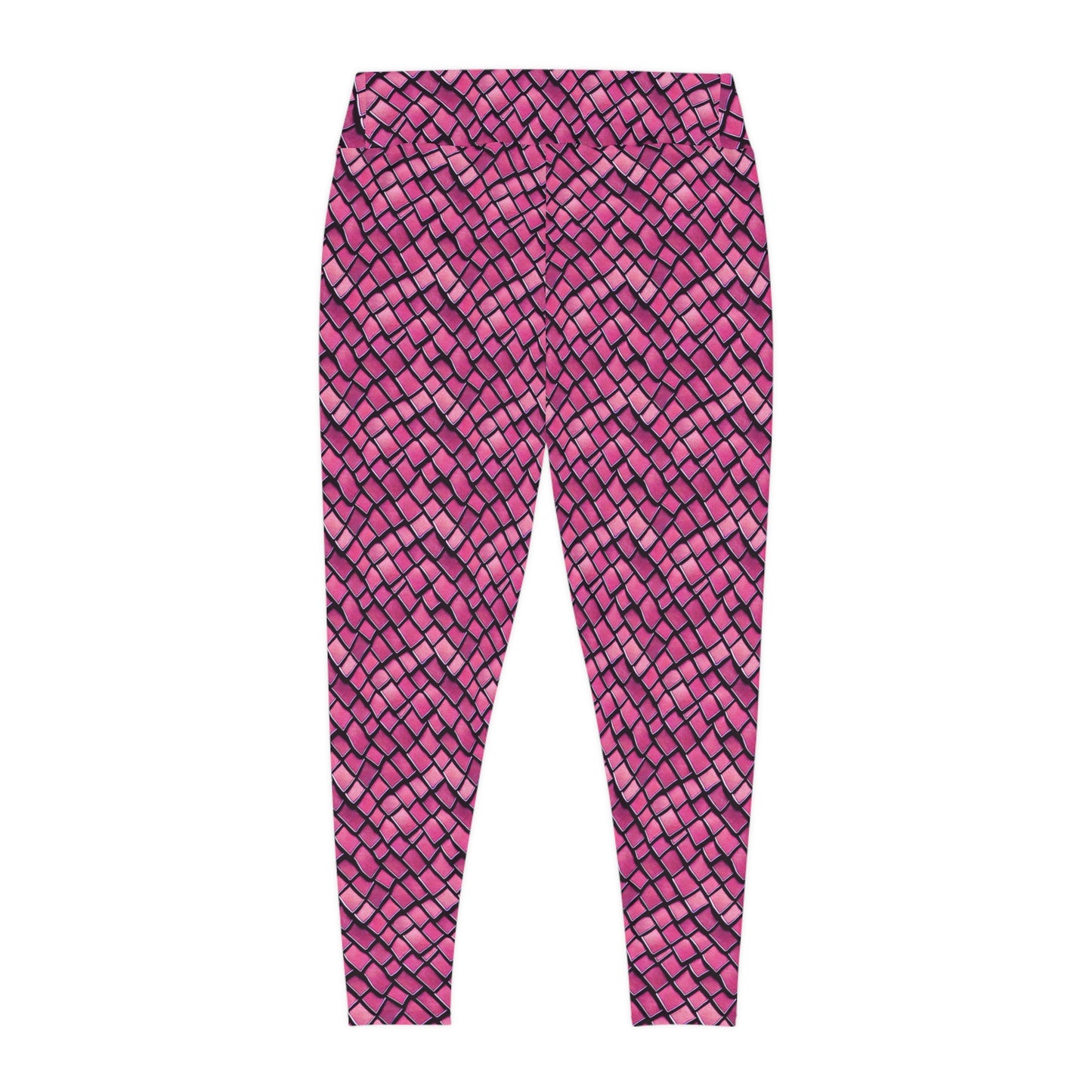 Plus Size Leggings Pink Dragon Scales Mermaid Ocean Inspired Design 4-Way Stretch, High-Rise Waistband, UPF 50+, Beach, Pool, Workout, Gym