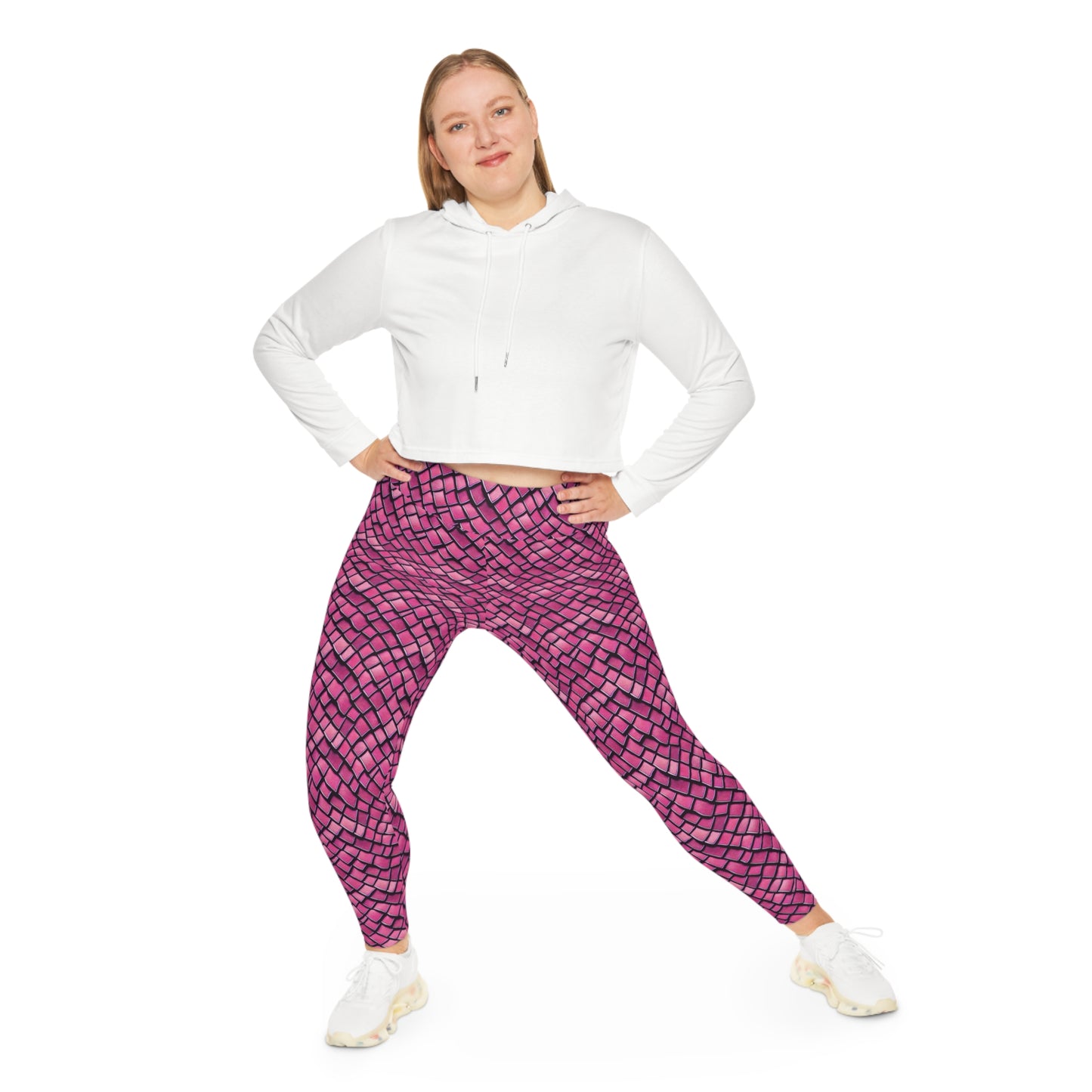 Plus Size Leggings Pink Dragon Scales Mermaid Ocean Inspired Design 4-Way Stretch, High-Rise Waistband, UPF 50+, Beach, Pool, Workout, Gym