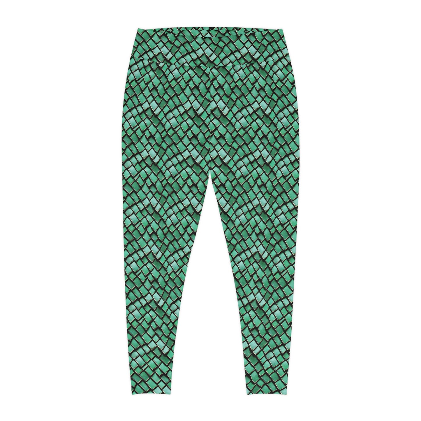 Plus Size Leggings Green Dragon Scales Mermaid Style Ocean Inspired Design - 4-Way Stretch, High-Rise Waistband, UPF 50+, Beach, Gym, Pool