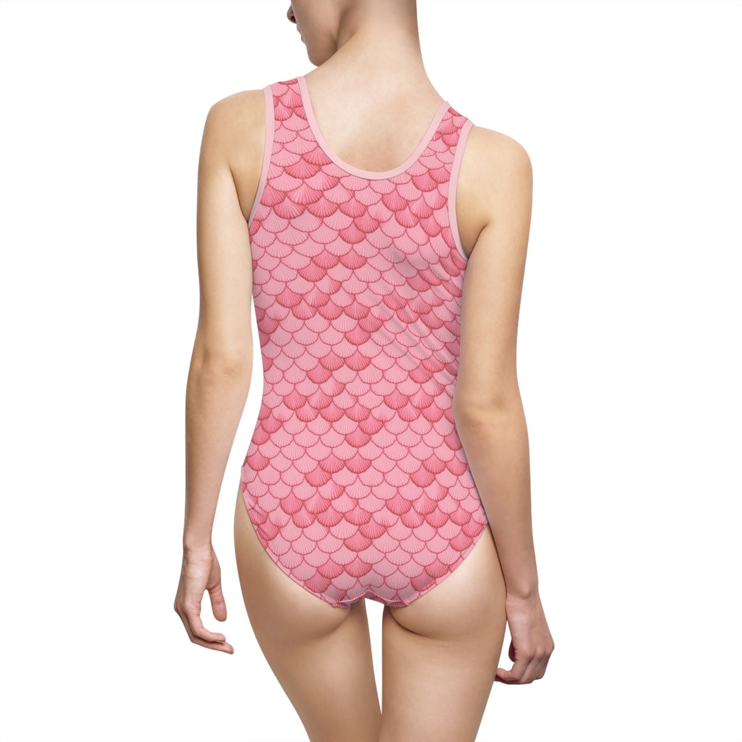 Pink Seashell Mermaid Women's One-Piece Swimsuit Embrace the Enchantment of the Ocean! Classic Swimwear for any Ocean Enthusiast Woman or Girl