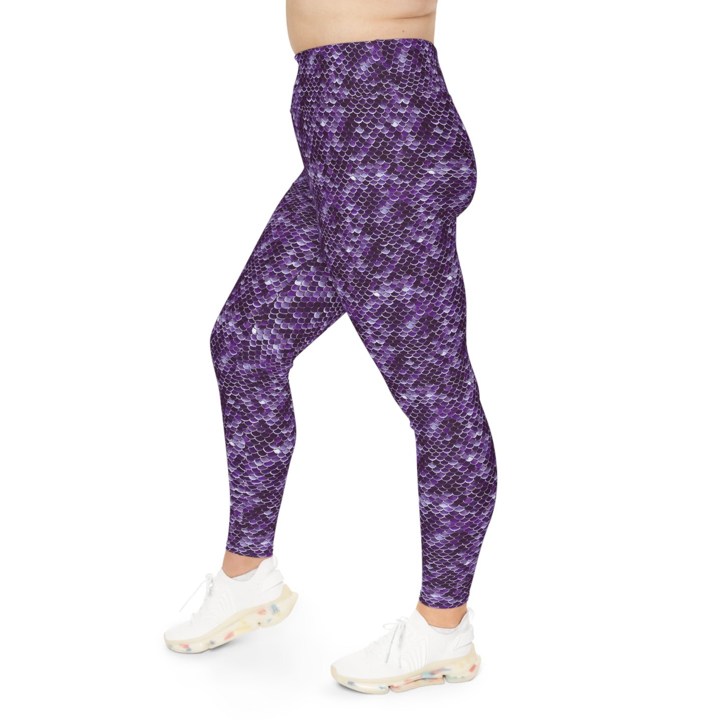 Plus Size Yoga Leggings Purple Mermaid Style Ocean Inspired Design 4-Way Stretch, High-Rise Waistband, UPF 50+, Gym, Workout, Athleticwear