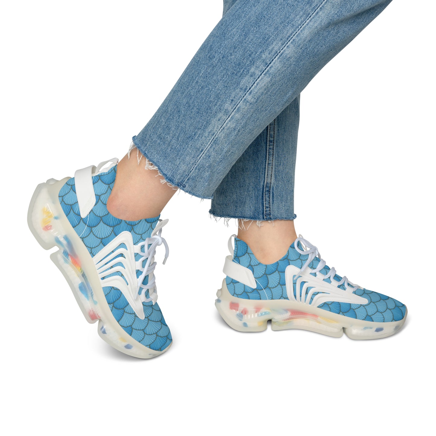 Stunning Blue Seashell Mermaid Design Women's Mesh Sneakers - Breathable and Comfortable Footwear