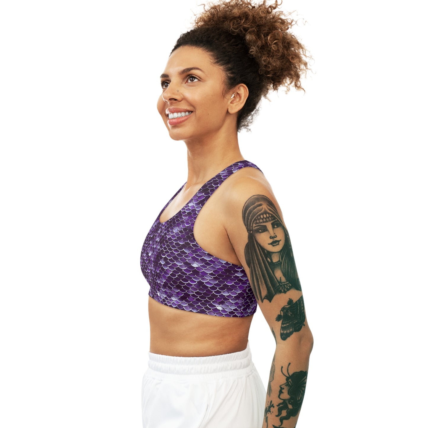 Mystical Tides: Dive into Oceanic Splendor with our Purple Scales Mermaid Inspired Seamless Sports Top!