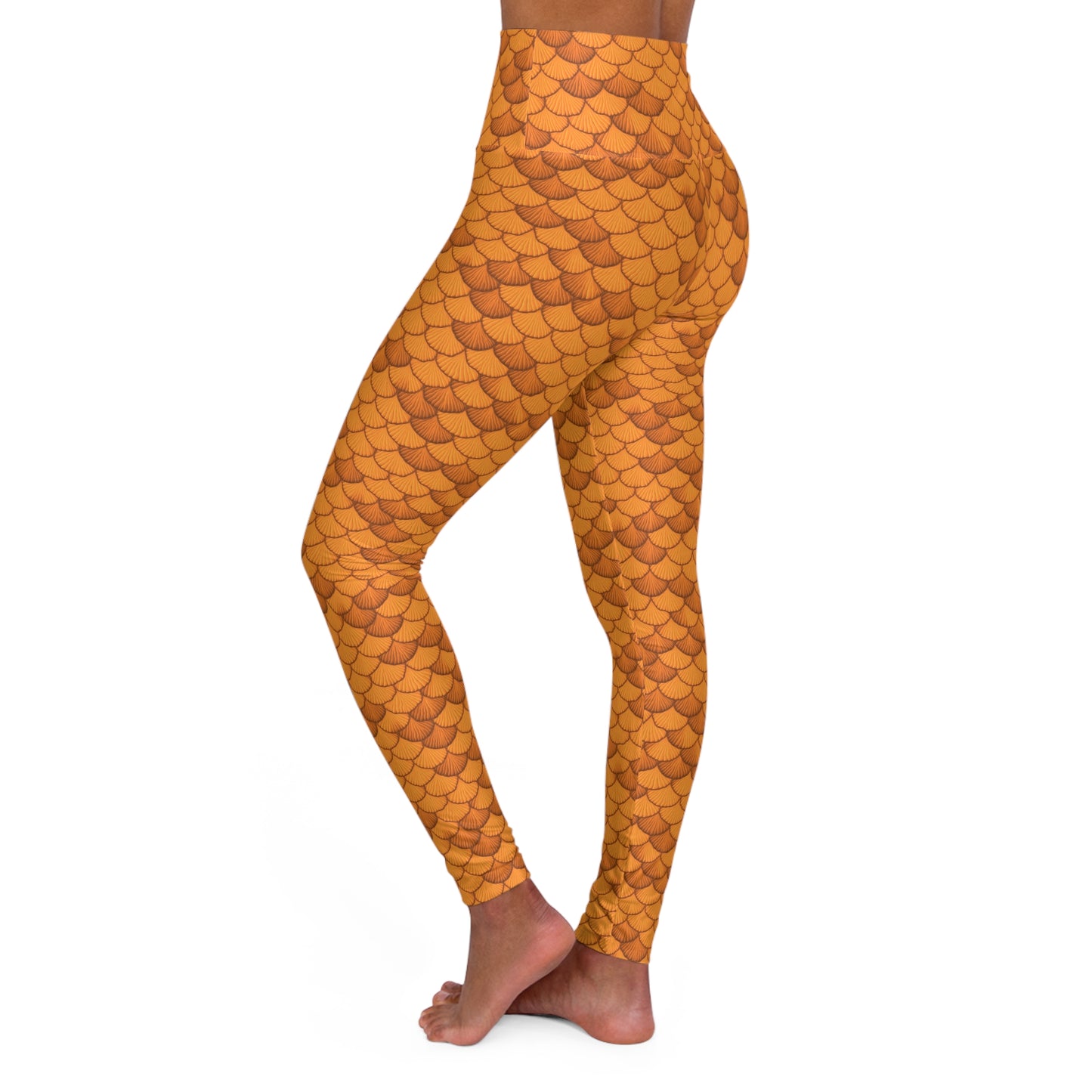 High Waisted - Ignite Your Inner Mermaid with Orange Seashell Mermaid Yoga Leggings - Dive into a Magical and Mystical Ocean Adventure!