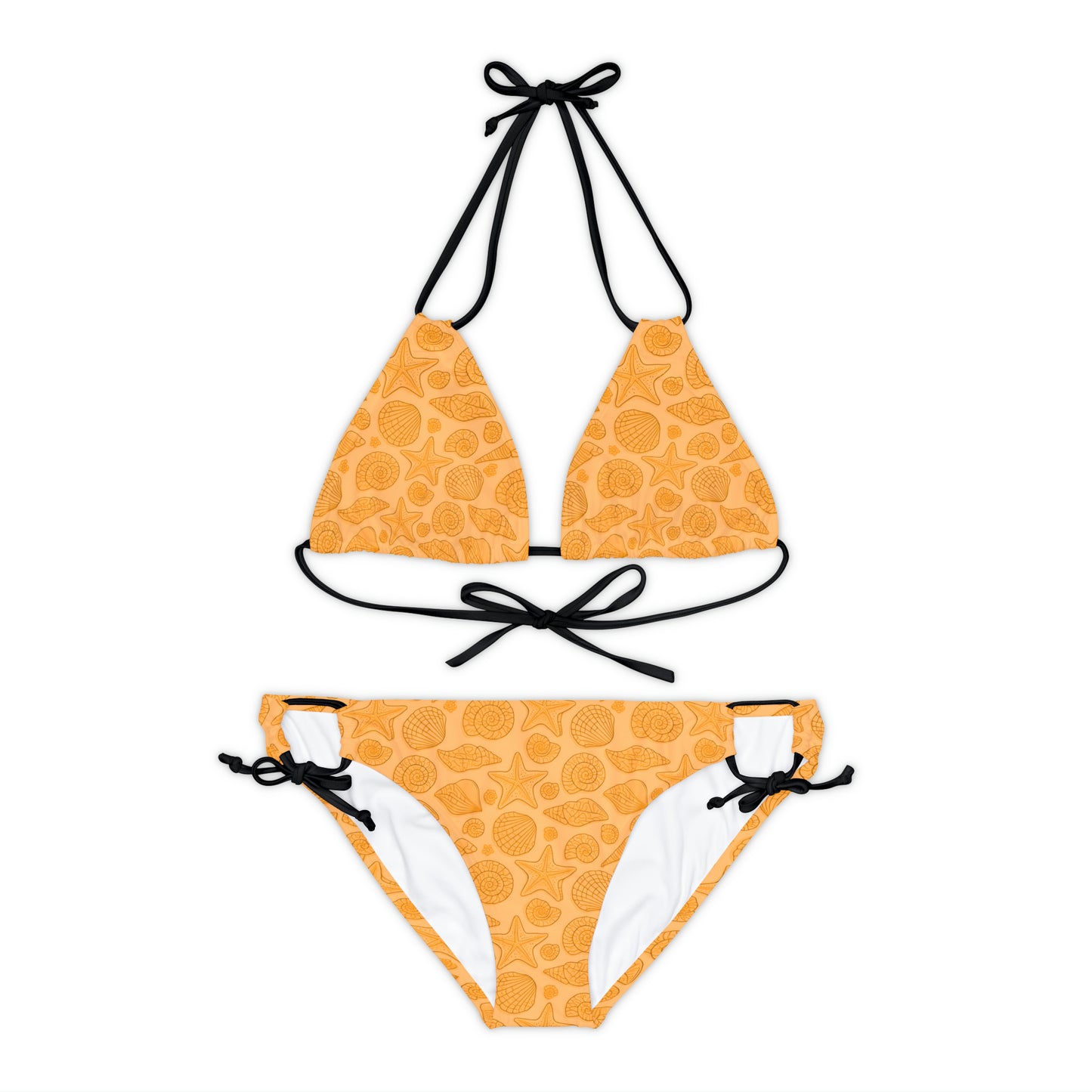 Orange Little Mermaid Ariel Inspired Strappy Bikini Set Charming Ocean-Inspired Starfish Seashell Design, Swimsuit Top Bottom, Beachwear