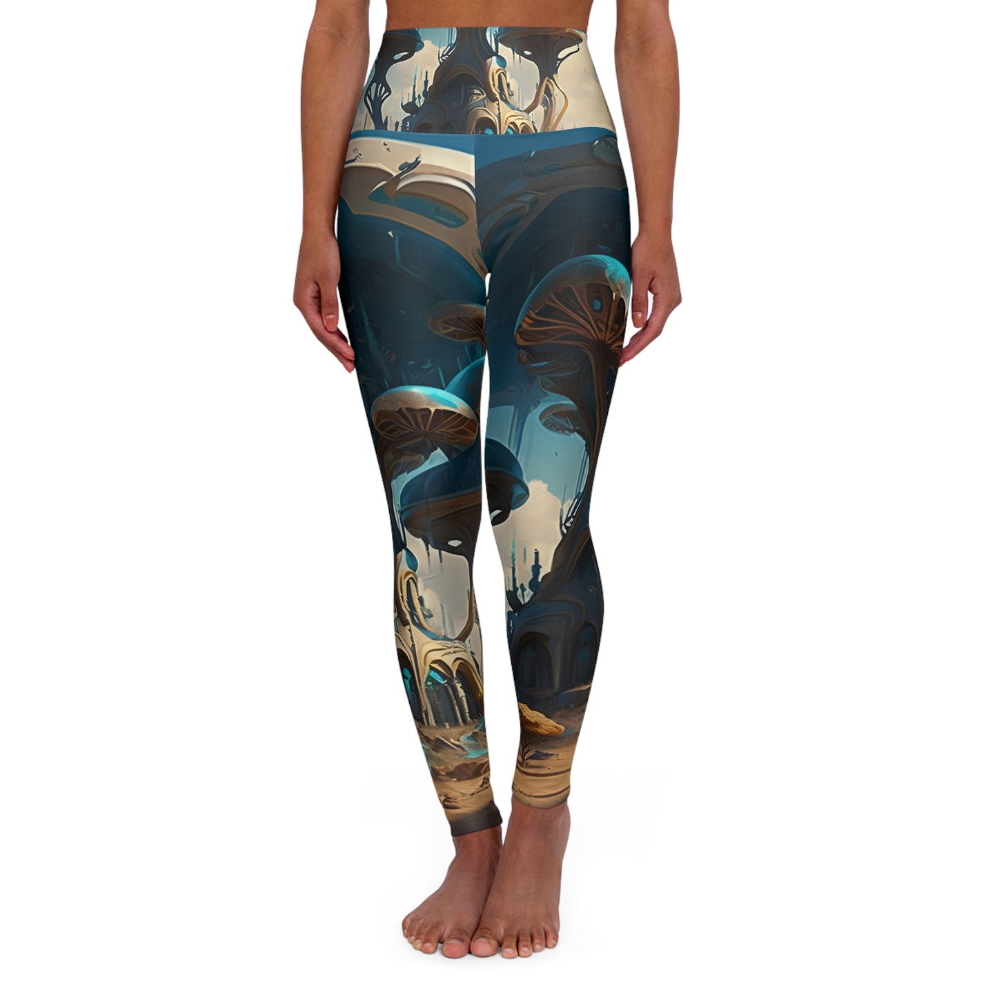 Unleash Your Style with Futuristic Mushroom Leggings - Embrace Magical and Mystical Fashion! High Waisted Yoga Pants, Whimsical Design Style, Woman Girl