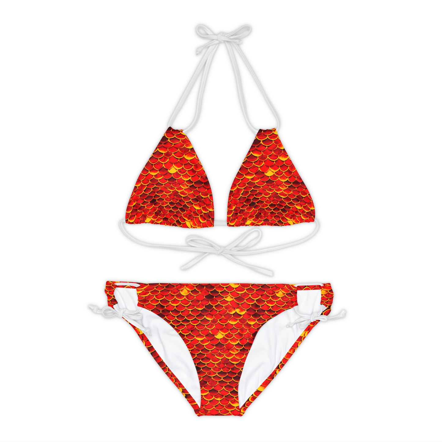 Red Little Mermaid Ariel Inspired Bikini Set, Charming Ocean-Inspired Fashion with Fish Scale Designs! Women's Top & Bottom Swimsuit