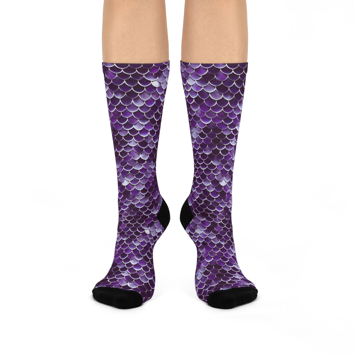 Trendy Purple Mermaid Scales Cushioned Crew Socks | Ocean Inspired Design | Little Mermaid Ariel Vibe | Comfortable Fit, Men, Women, Gift