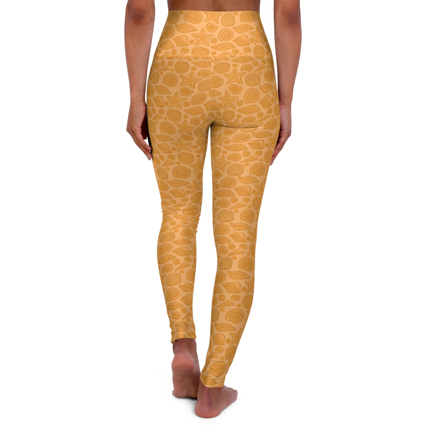 Dive into Enchantment with Mermaid Style Orange Starfish and Seashell Leggings Magical High Waisted Yoga Pants, Gym Workout Woman Activewear