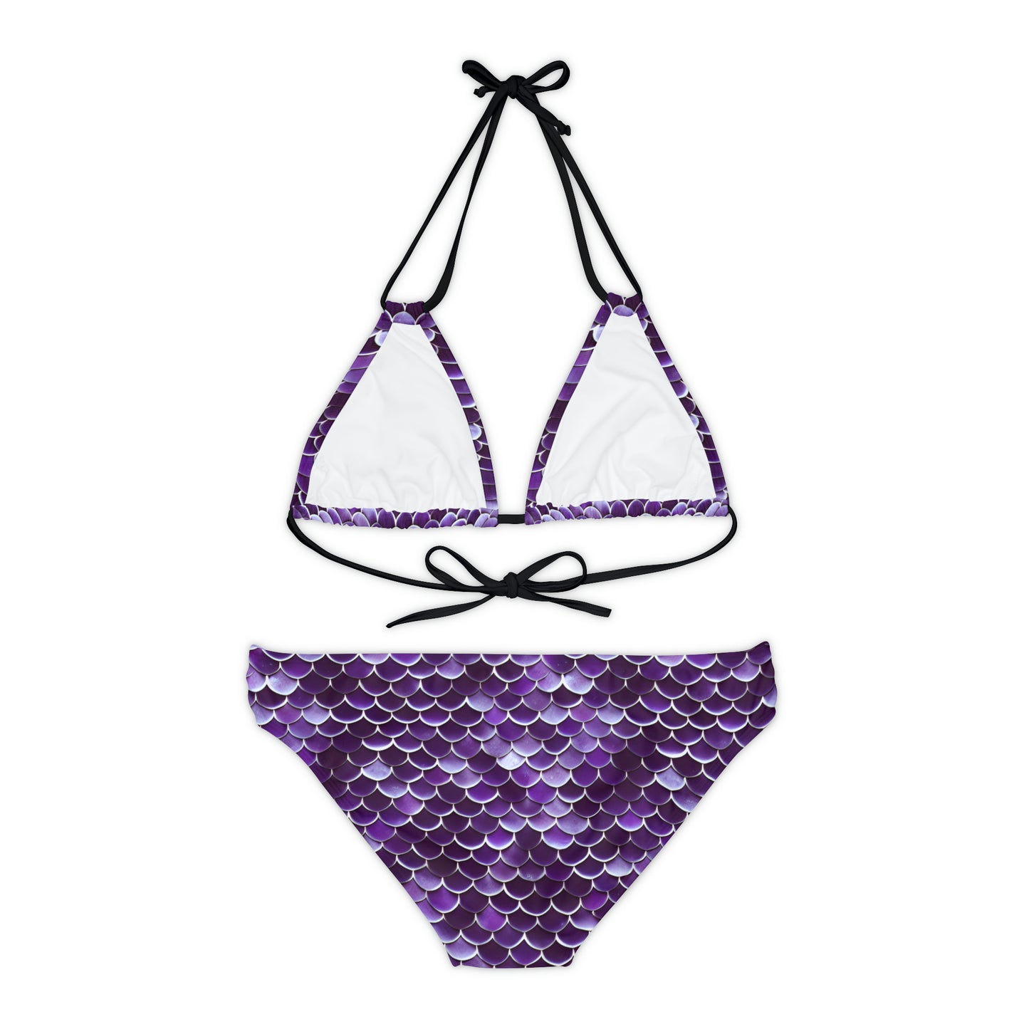 Purple Mermaid Scales Strappy Bikini Set Ocean-Inspired Swimsuit Style, Swimwear Inspired by the Little Mermaid Ariel, Woman Girl