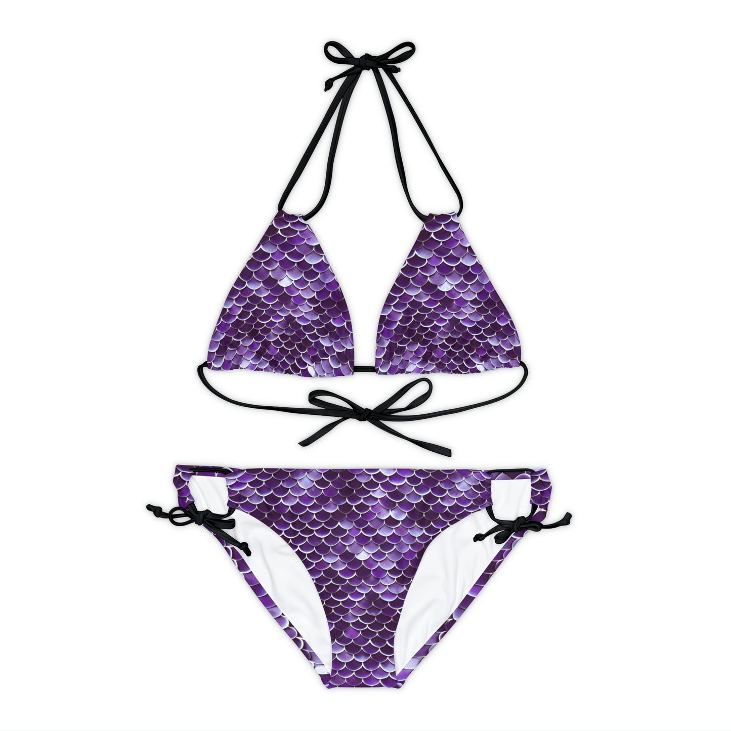 Purple Mermaid Scales Strappy Bikini Set Ocean-Inspired Swimsuit Style, Swimwear Inspired by the Little Mermaid Ariel, Woman Girl