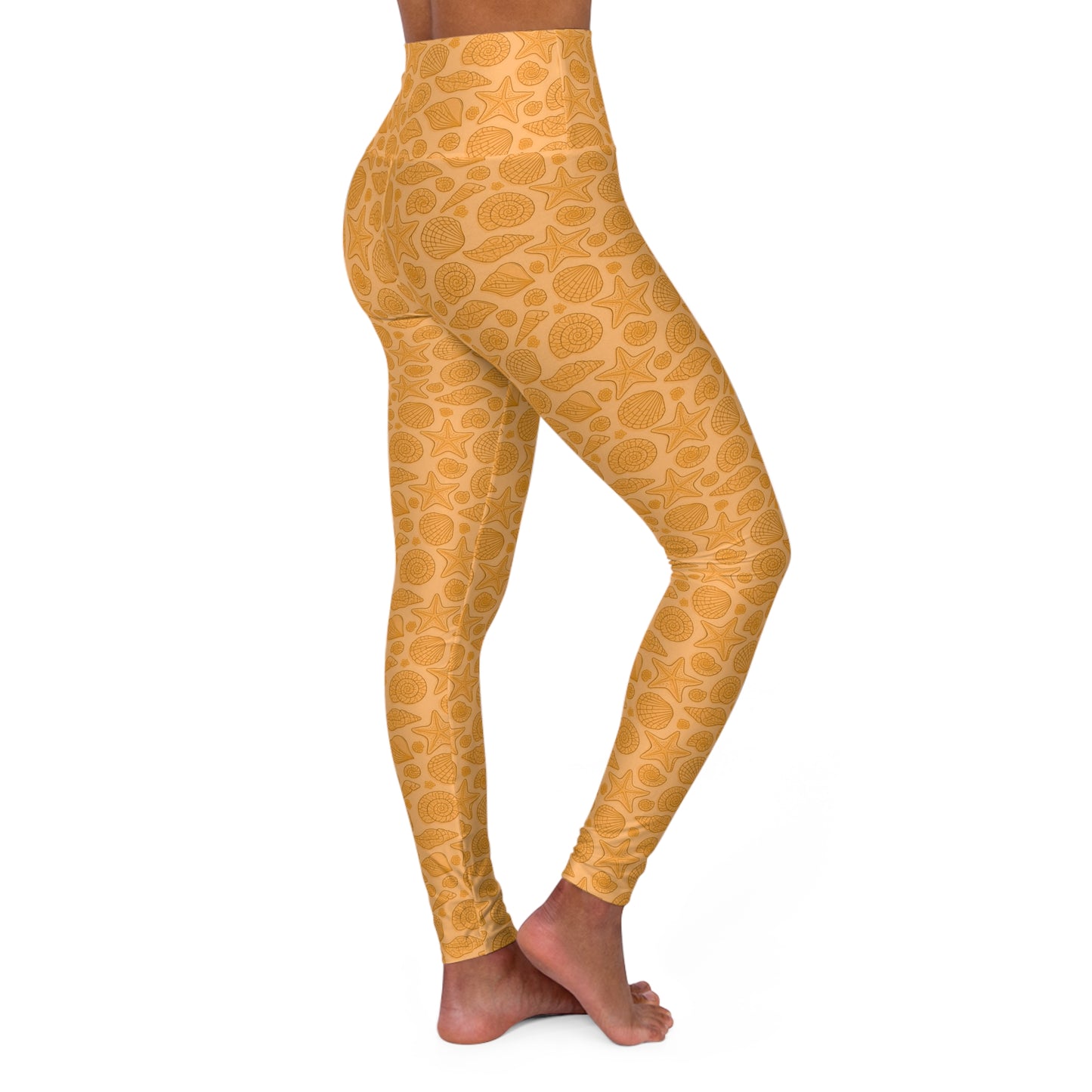 Dive into Enchantment with Mermaid Style Orange Starfish and Seashell Leggings Magical High Waisted Yoga Pants, Gym Workout Woman Activewear