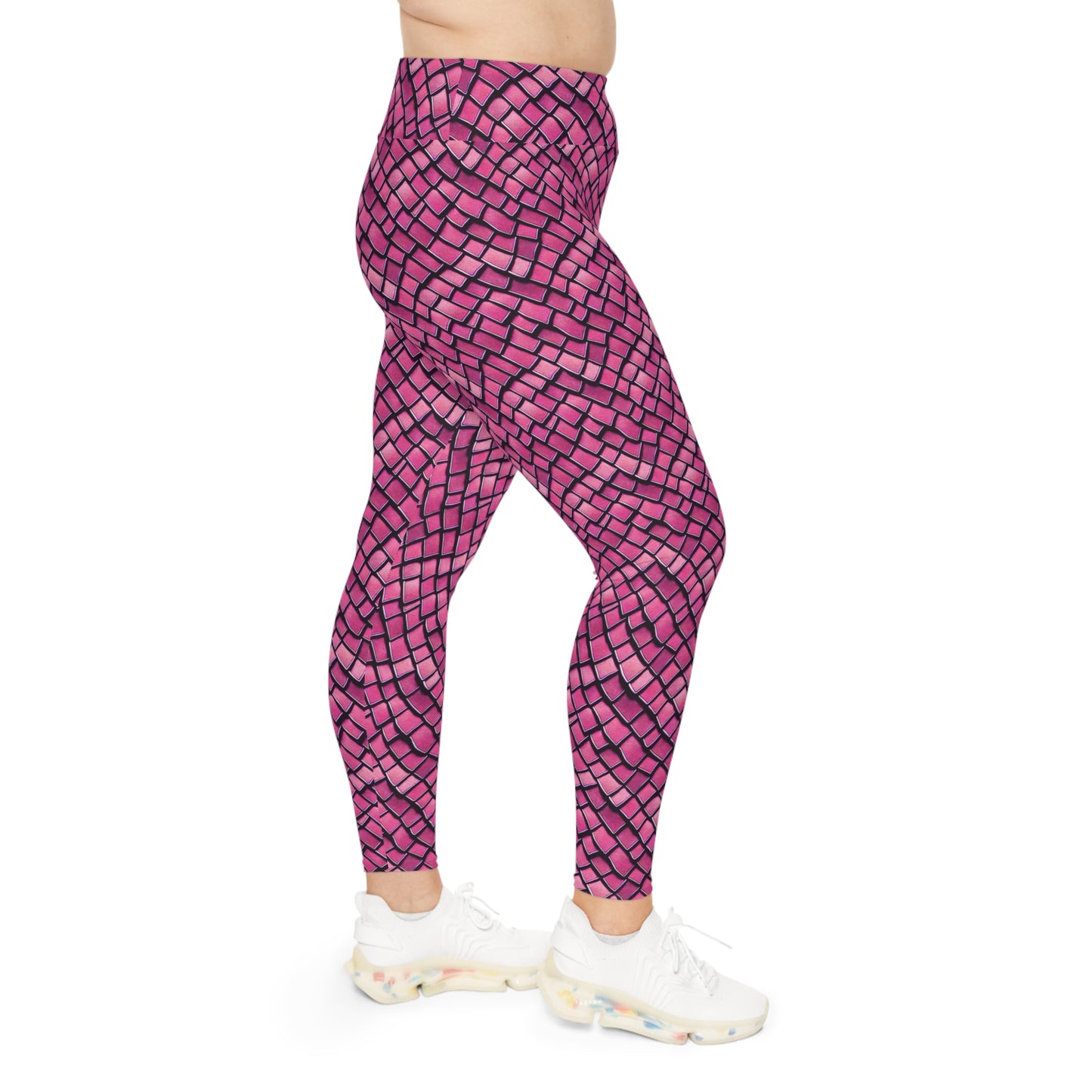 Plus Size Leggings Pink Dragon Scales Mermaid Ocean Inspired Design 4-Way Stretch, High-Rise Waistband, UPF 50+, Beach, Pool, Workout, Gym