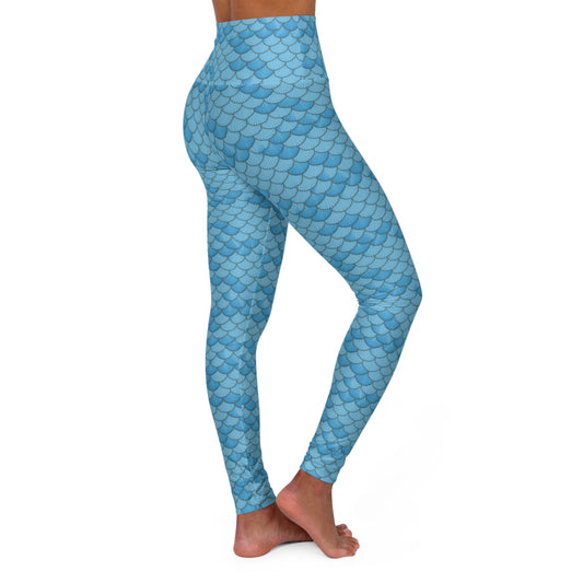 Blue Mermaid Seashell High Waisted Yoga Leggings - Stylish and Comfortable, Ocean Lover, Beach, Pool, Gym, Running, Workout
