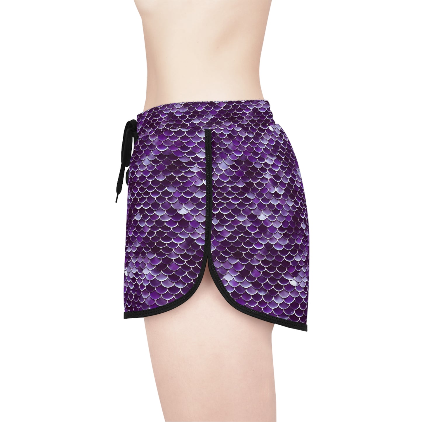 Fantasy Purple Mermaid Scales Women's Relaxed Shorts Ocean Inspired Design, Beach, Pool, Gym, Workout Wear, Athleticwear, Beachwear