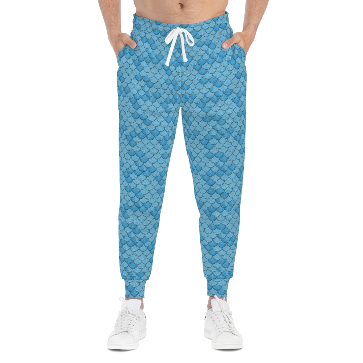 Ocean Inspired Athletic Joggers - Blue Seashell Mermaid Design, Sweatpants, Beach Style