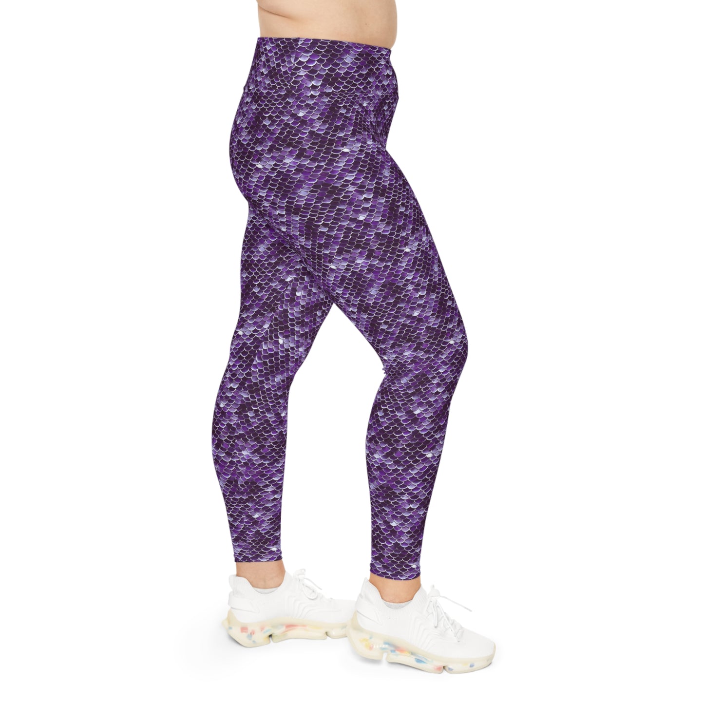 Plus Size Yoga Leggings Purple Mermaid Style Ocean Inspired Design 4-Way Stretch, High-Rise Waistband, UPF 50+, Gym, Workout, Athleticwear