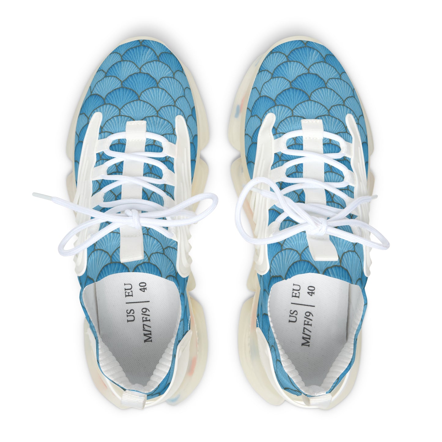 Stunning Blue Seashell Mermaid Design Women's Mesh Sneakers - Breathable and Comfortable Footwear