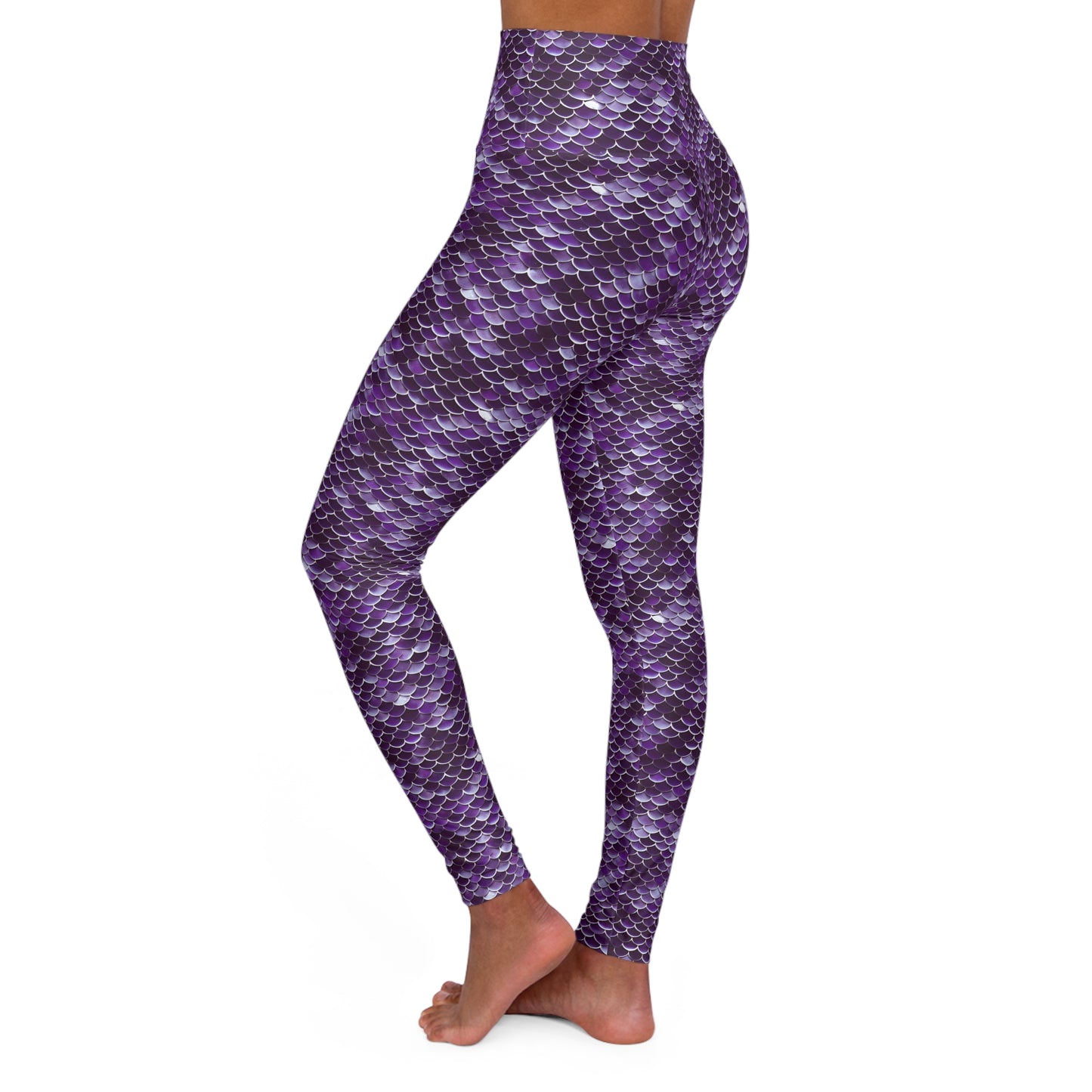 High Waisted Purple Scales Mermaid Style Leggings - Ocean-Inspired and Enchanting, Yoga Pants, Leggings