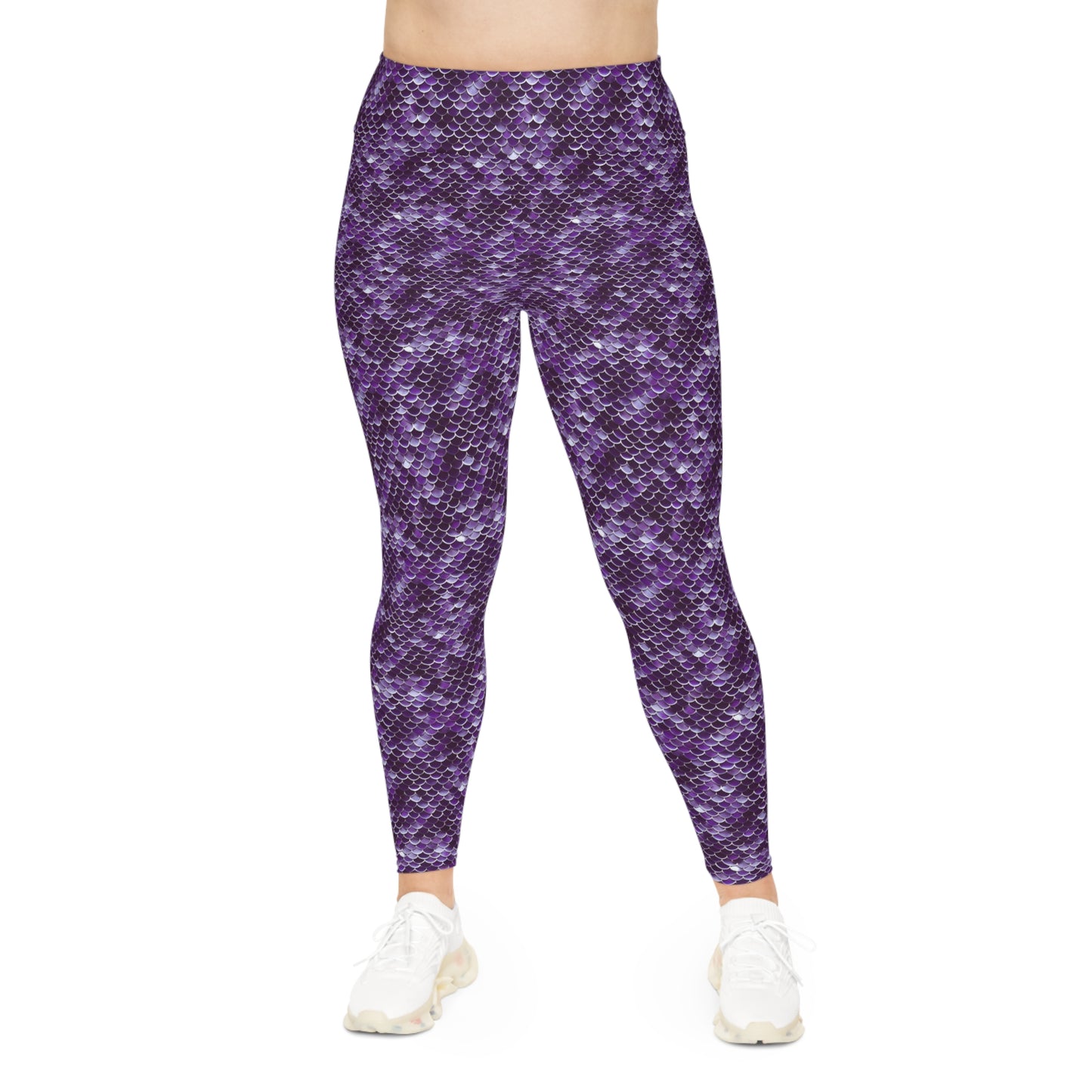 Plus Size Yoga Leggings Purple Mermaid Style Ocean Inspired Design 4-Way Stretch, High-Rise Waistband, UPF 50+, Gym, Workout, Athleticwear