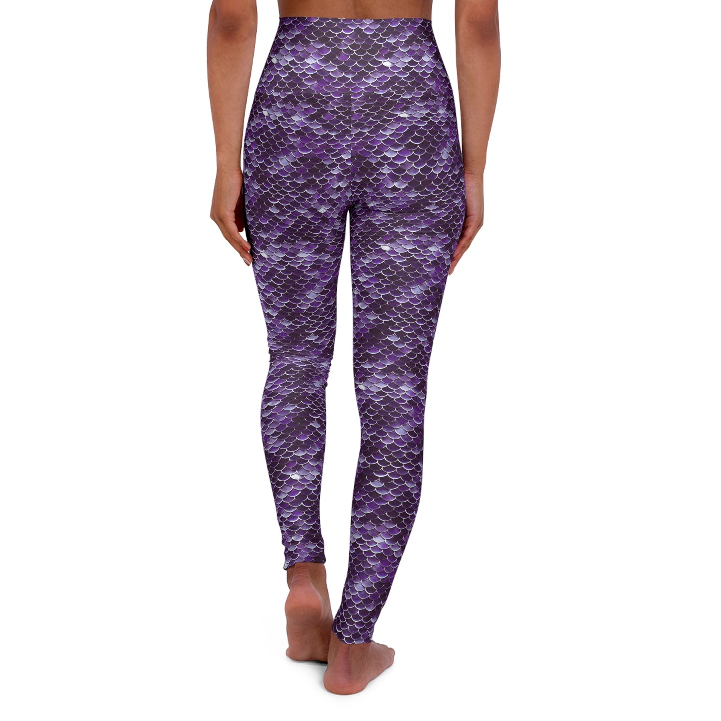 High Waisted Purple Scales Mermaid Style Leggings - Ocean-Inspired and Enchanting, Yoga Pants, Leggings