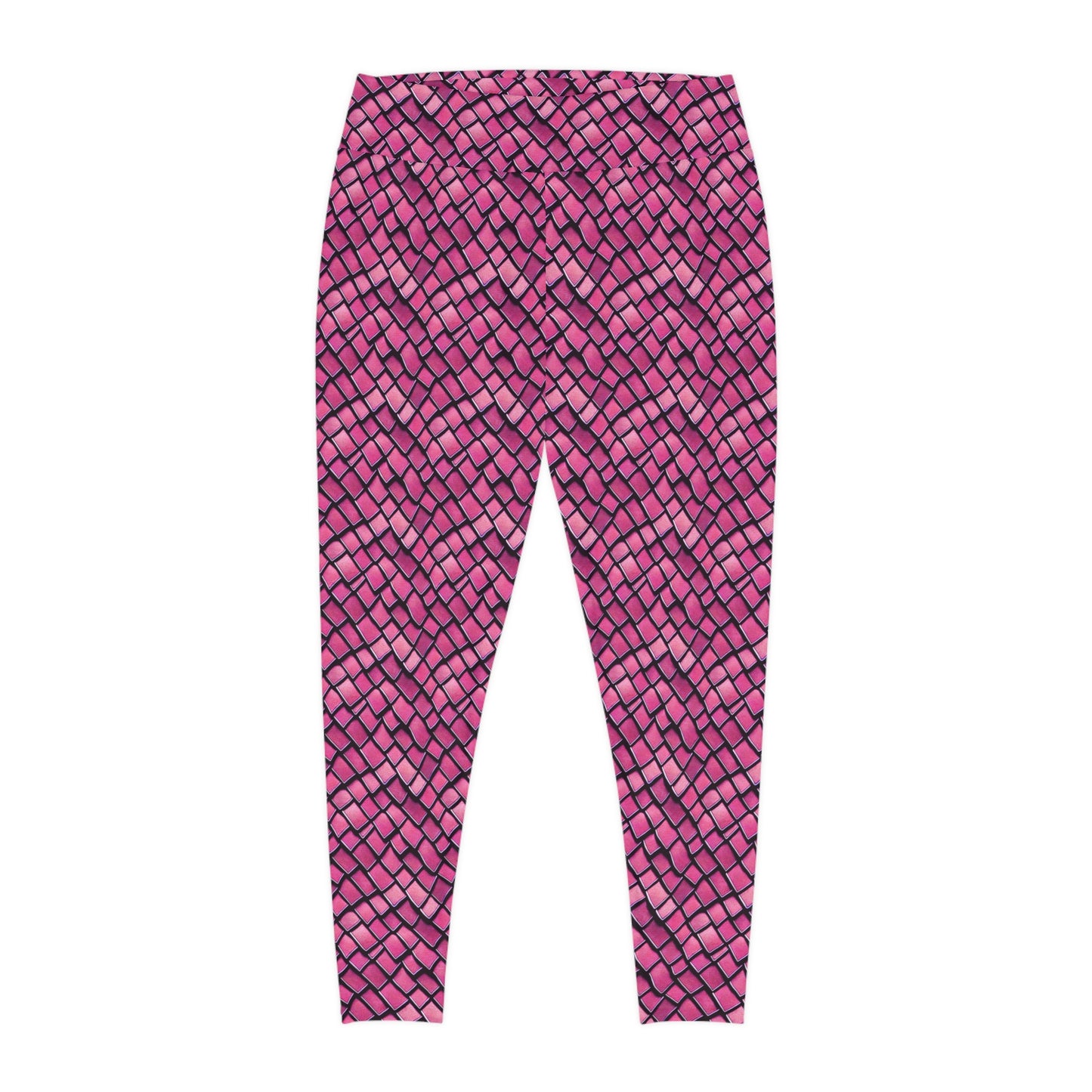 Plus Size Leggings Pink Dragon Scales Mermaid Ocean Inspired Design 4-Way Stretch, High-Rise Waistband, UPF 50+, Beach, Pool, Workout, Gym