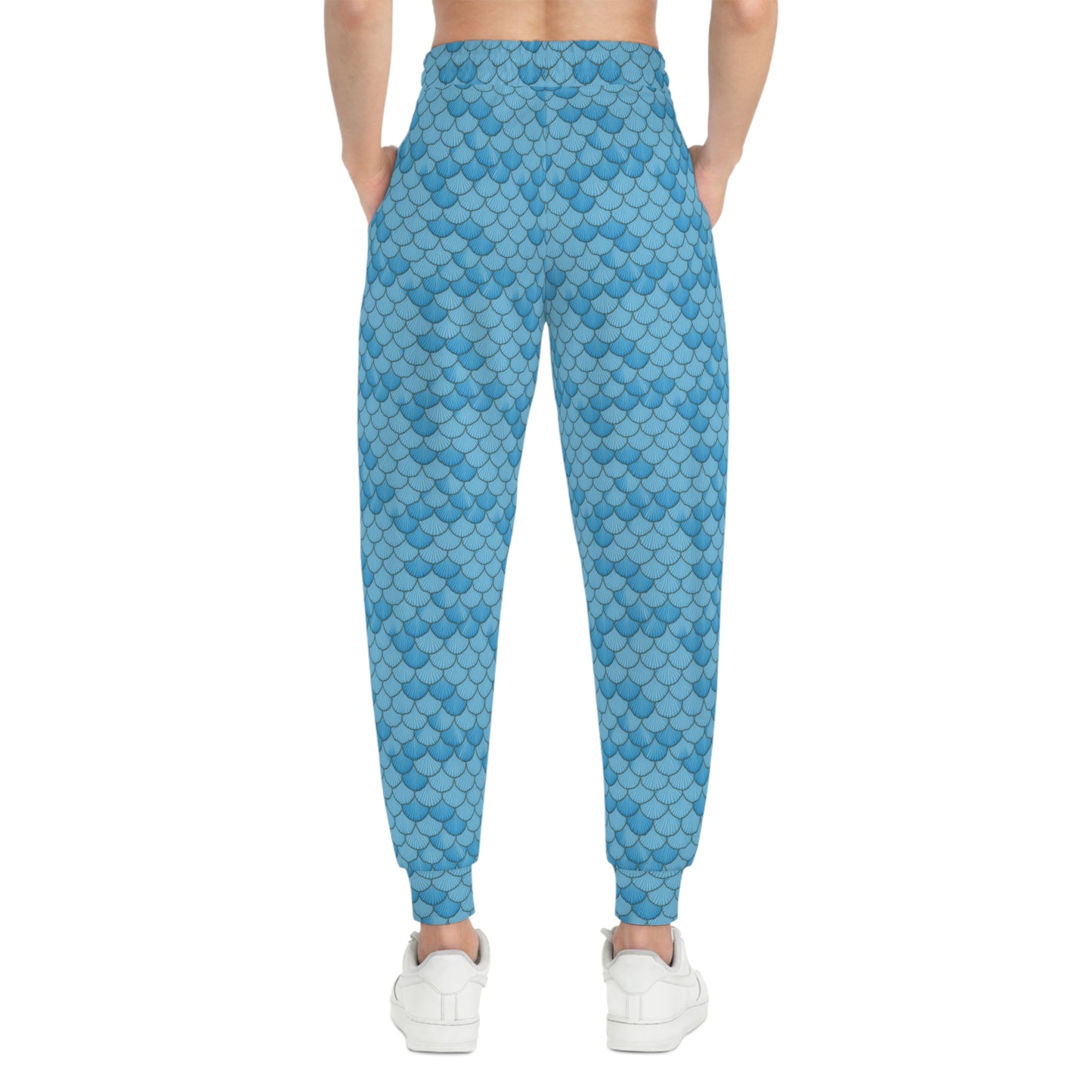 Ocean Inspired Athletic Joggers - Blue Seashell Mermaid Design, Sweatpants, Beach Style