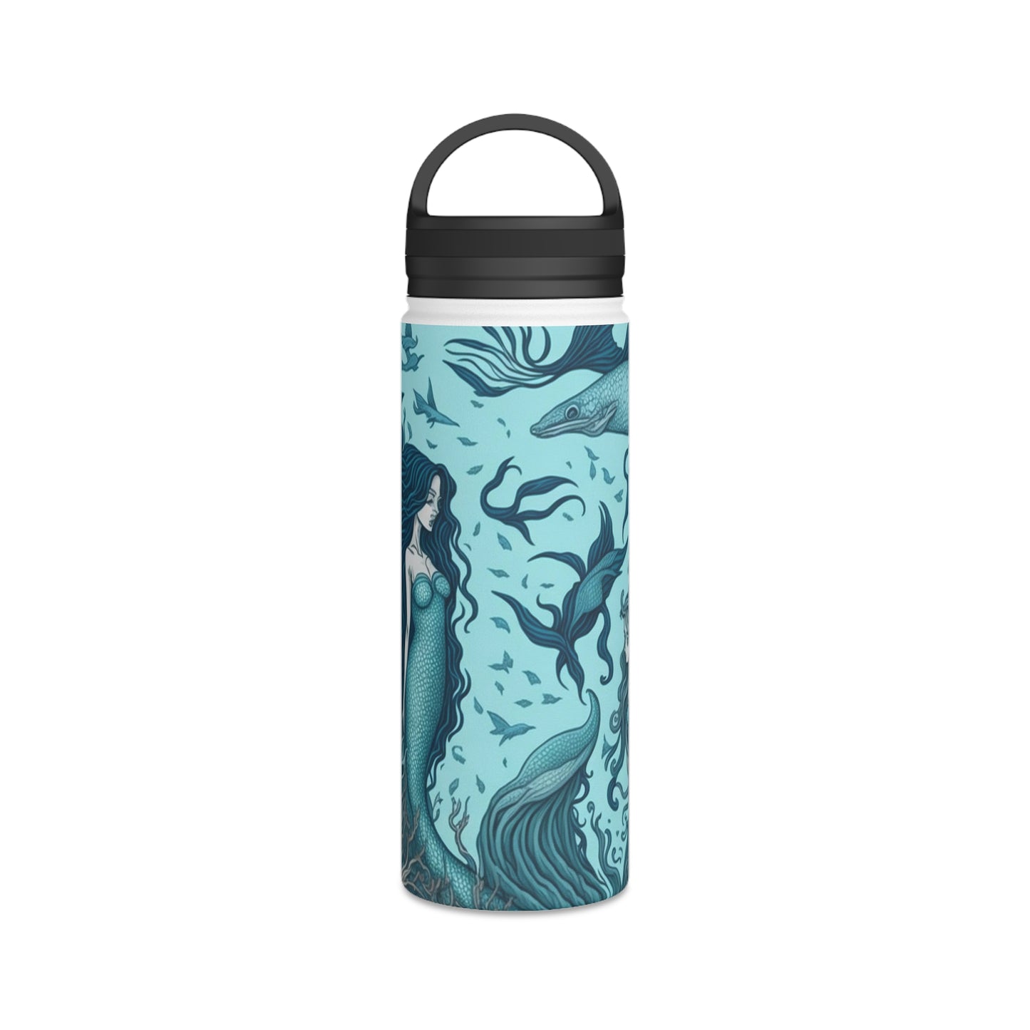 Mermaid in the ocean with fish and sea life Stainless Steel Water Bottle, Handle Lid, Thermos,