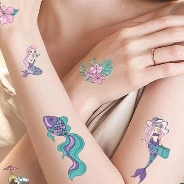 10 Pages/Set Children Cartoon Mermaid or Pirates Temporary Tattoo Stickers Show Gift Idea Body Tattoos Mermaid Party