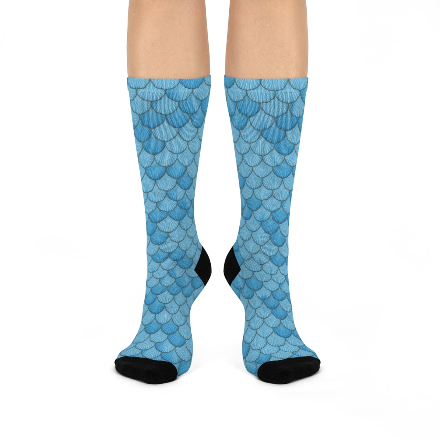 Cushioned Crew Socks | Comfortable Fit | One Size | Blue Seashell Mermaid Design