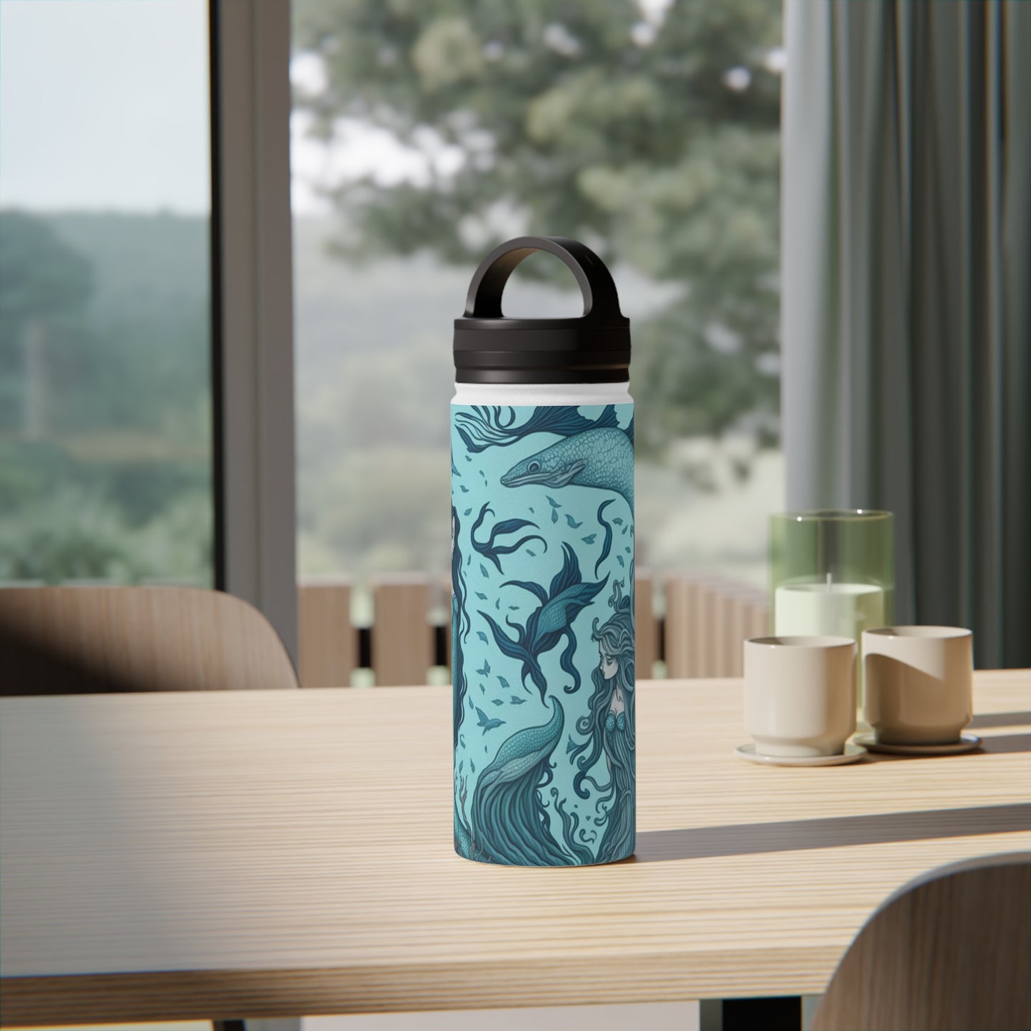 Mermaid in the ocean with fish and sea life Stainless Steel Water Bottle, Handle Lid, Thermos,