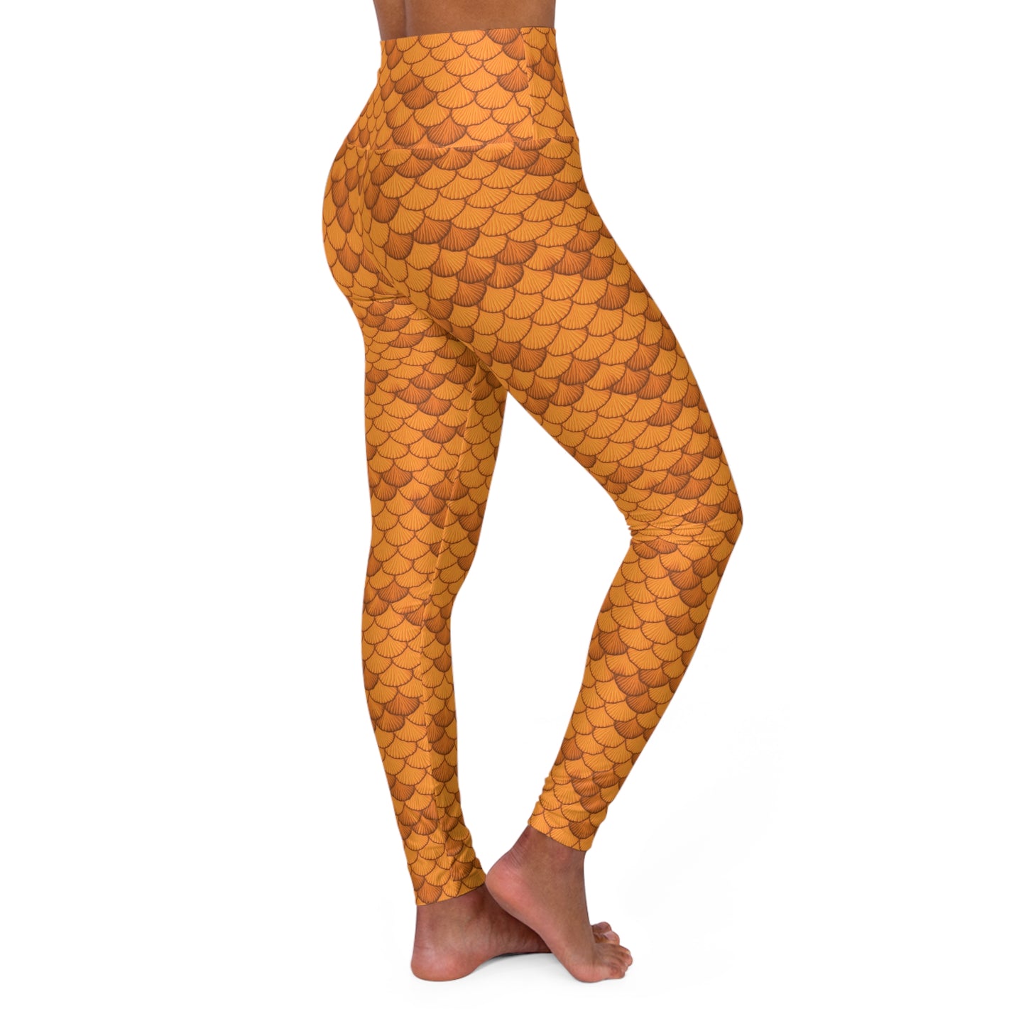 High Waisted - Ignite Your Inner Mermaid with Orange Seashell Mermaid Yoga Leggings - Dive into a Magical and Mystical Ocean Adventure!