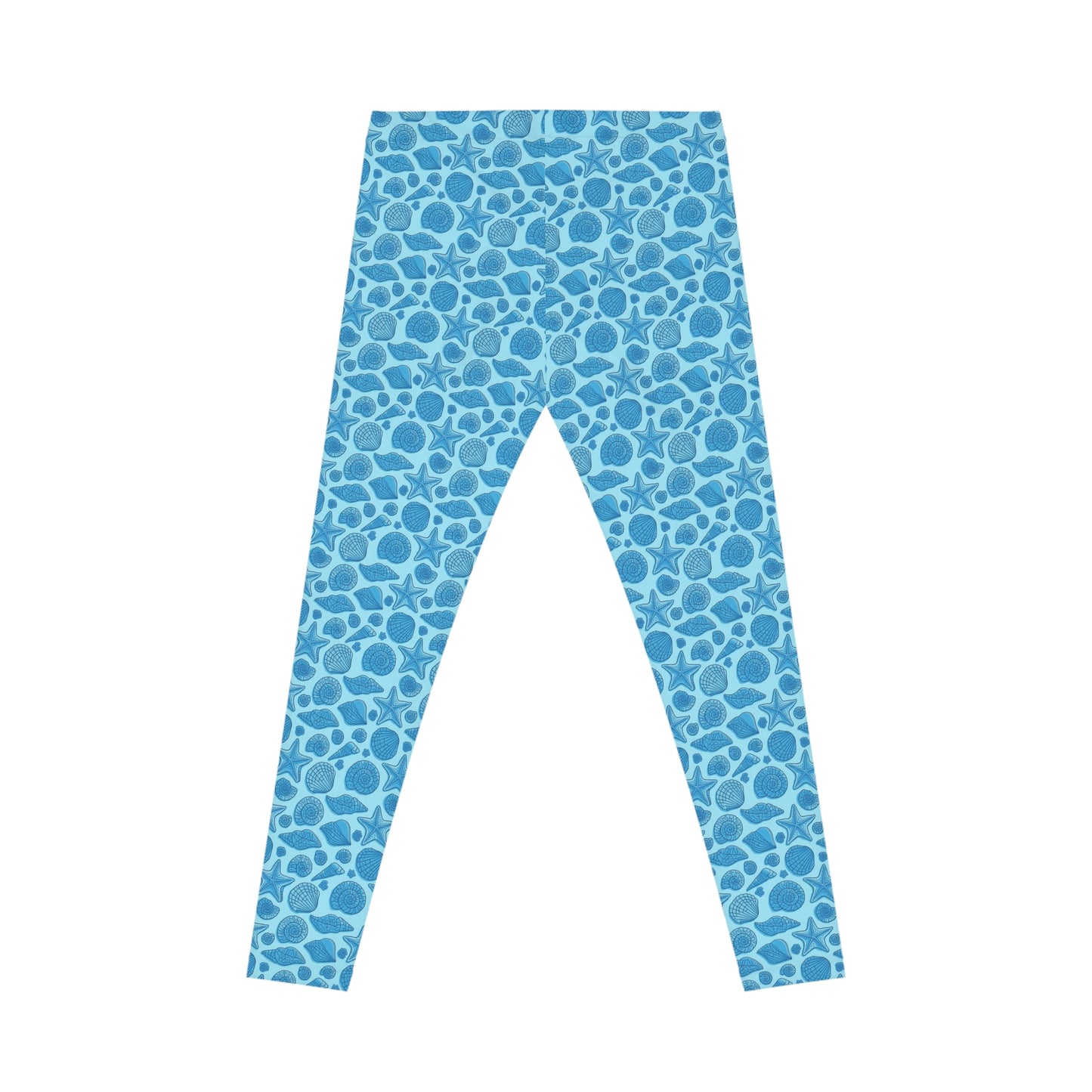 Low Waist Mermaid Dreams Leggings - Blue with Starfish and Seashell Print - Women's Casual Wear, Gym, Yoga, Workout, Beach, Party Pants