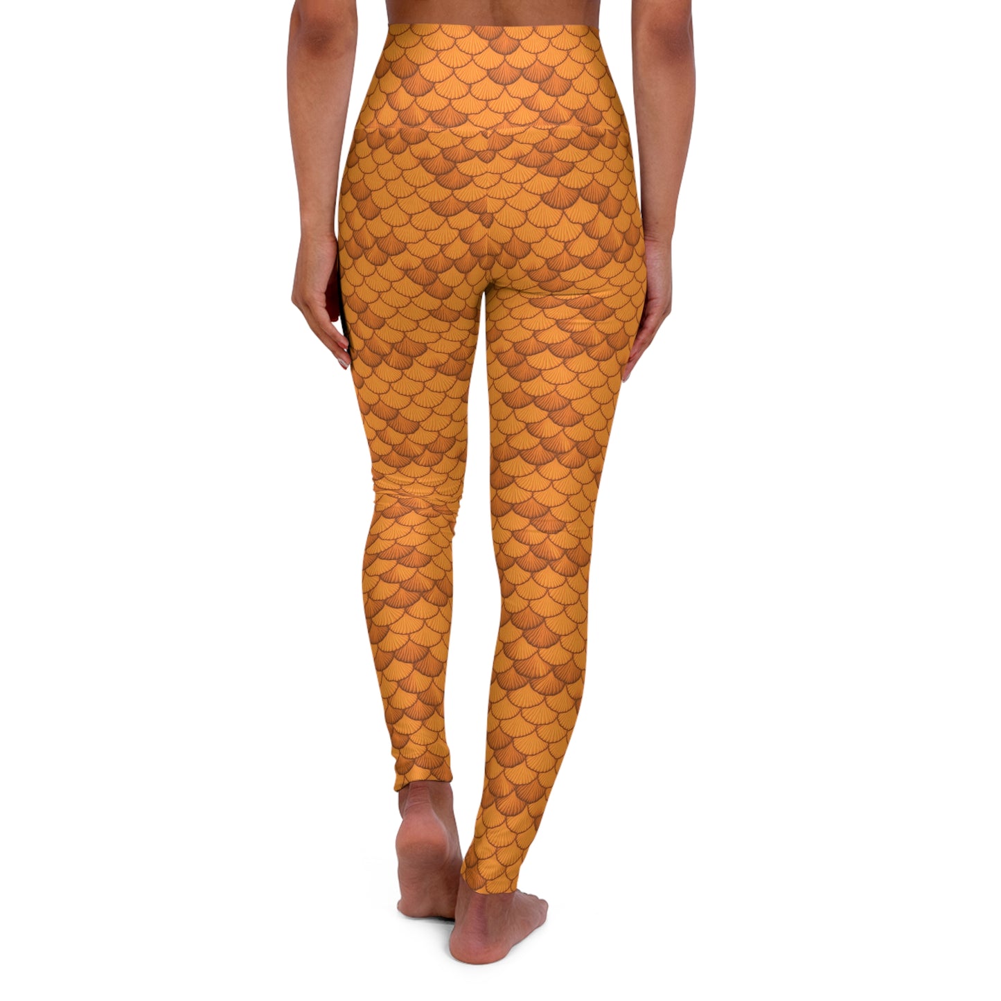 High Waisted - Ignite Your Inner Mermaid with Orange Seashell Mermaid Yoga Leggings - Dive into a Magical and Mystical Ocean Adventure!