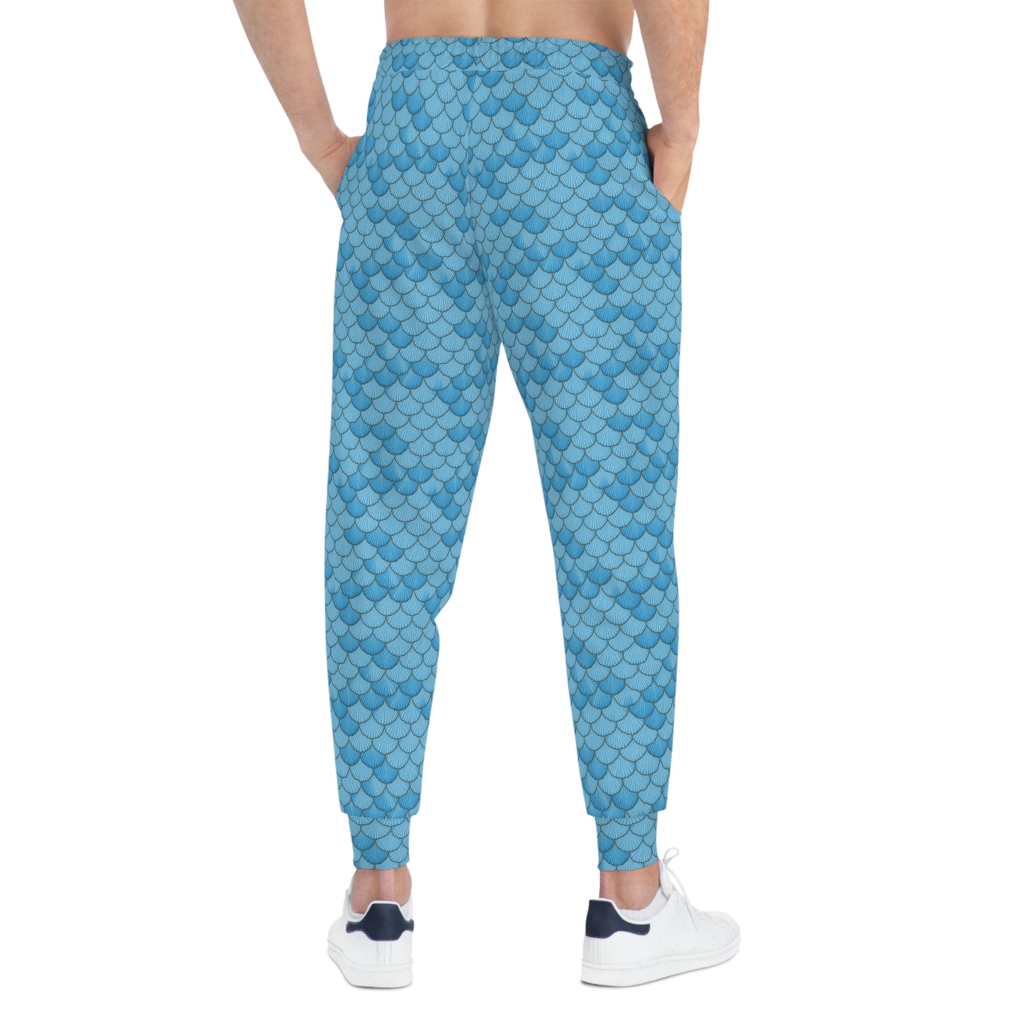 Ocean Inspired Athletic Joggers - Blue Seashell Mermaid Design, Sweatpants, Beach Style