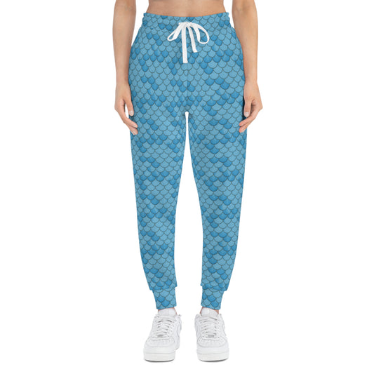 Ocean Inspired Athletic Joggers - Blue Seashell Mermaid Design, Sweatpants, Beach Style