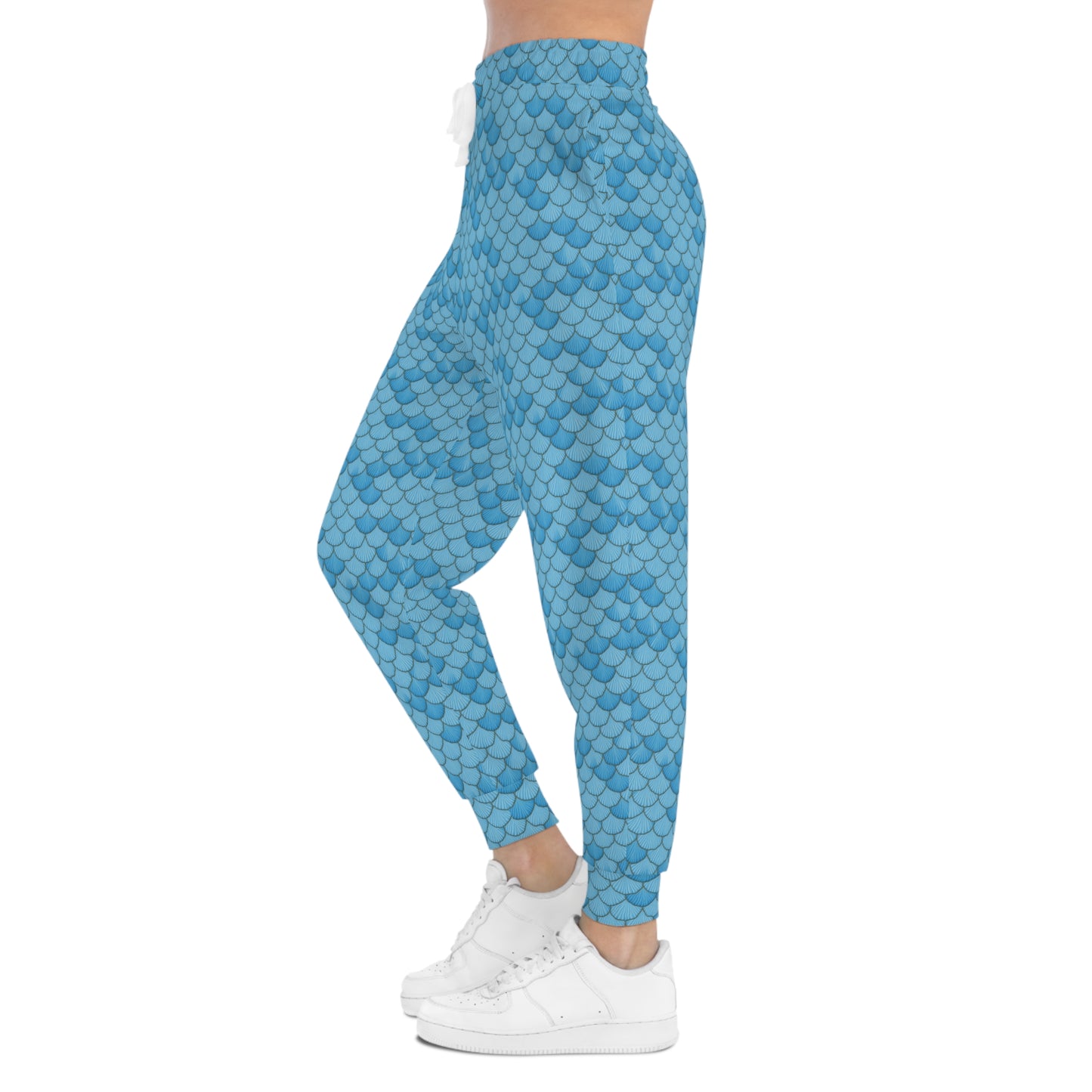 Ocean Inspired Athletic Joggers - Blue Seashell Mermaid Design, Sweatpants, Beach Style