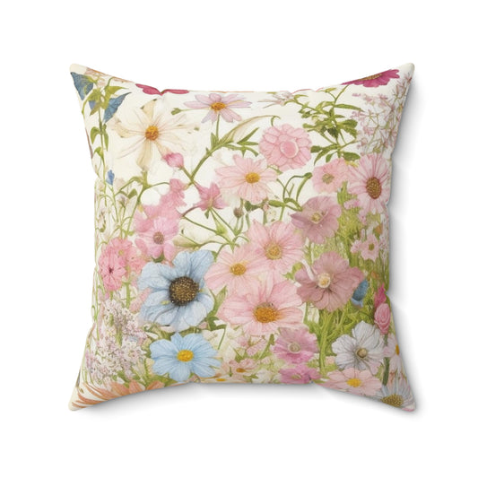 Bloom Into Spring with our Hand-Drawn Pastel Flower Scene Spun Polyester Square Pillow, Botanist, Florist, Teacher, Student